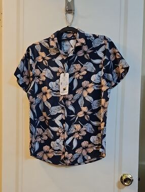 Essex Crossing Men's Small, Navy Floral Short-Sleeve Button-Down Shirt, NWT